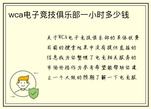 wca电子竞技俱乐部一小时多少钱