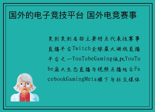 国外的电子竞技平台 国外电竞赛事